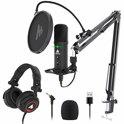 Picture of USB Microphone with Studio Headphone Set 192KHz/24Bit Zero Latency Monitoring MAONO AU-PM401H Computer Condenser Cardioid Mic with Mute Button for Podcasting, Gaming, YouTube, Streaming