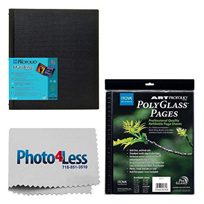 Picture of Itoya Art Portfolio Multi-Ring Refillable Binder (13 x 19") RB1319 + Itoya Art Portfolio Polyglass Refill Pages 13x19 + Photo4Less Cleaning Cloth + Deluxe Presentation Bundle