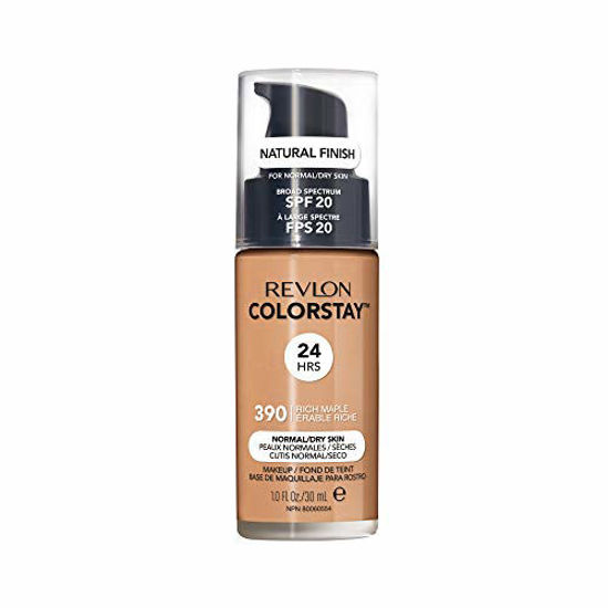 Picture of Revlon ColorStay Makeup for Normal/Dry Skin SPF 20, Longwear Liquid Foundation, with Medium-Full Coverage, Natural Finish, Oil Free, 390 Rich Maple, 1.0 oz