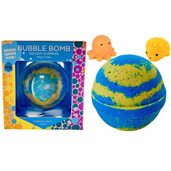 Picture of Squishy Bubble Bath Bomb for Kids with Surprise Collectible Animal Squishy Inside by Two Sisters. Large 99% Natural Fizzy in Gift Box. Moisturizes Dry Sensitive Skin. Releases Color, Scent, Bubbles.