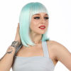 Picture of eNilecor Straight Short Bob Wigs 14" with Flat Bangs Cosplay Hair Wig for Women Natural As Real Hair (Mint Green)