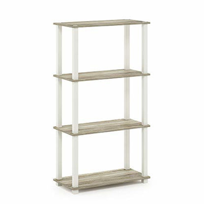 Picture of Furinno Turn-S-Tube 4-Tier Multipurpose Shelf Display Rack, Square, Sonoma Oak/White