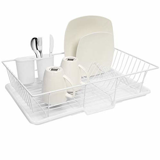 Picture of Sweet Home Collection 3 Piece Dish Drainer Rack Set with Drying Board and Utensil Holder, 12" x 19" x 5", White