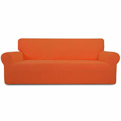 Picture of Easy-Going Stretch Oversized Sofa Slipcover 1-Piece Couch Sofa Cover Furniture Protector Soft with Elastic Bottom for Kids, Spandex Jacquard Fabric Small Checks(X Large,Orange