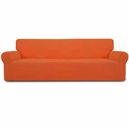 Picture of Easy-Going Stretch 4 Seater Sofa Slipcover 1-Piece Sofa Cover Furniture Protector Couch Soft with Elastic Bottom for Kids,Polyester Spandex Jacquard Fabric Small Checks (XX Large,Orange)