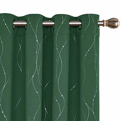 Picture of Deconovo Blackout Green Curtains Grommet Top Drapes Wave Line and Dots Printed Thermal Insulated Blackout Curtains for Living Room 52 x 84 Inch Dark Forest 2 Panels