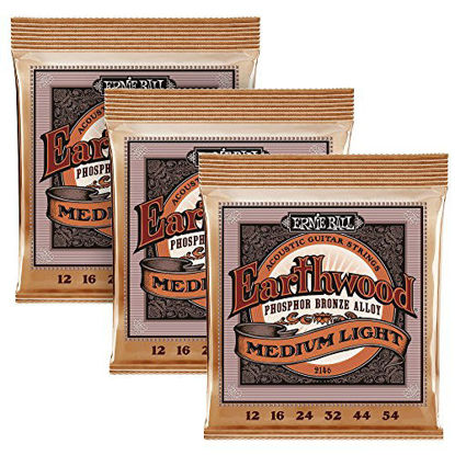 Picture of Ernie Ball Earthwood Phosphor Bronze Medium Light (12-54) 3-Pack Acoustic Guitar Strings (P03446)