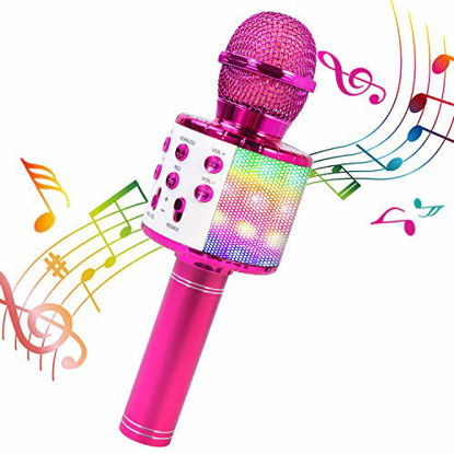 Picture of BlueFire Bluetooth 4 in 1 Karaoke Wireless Microphone with LED Lights, Portable Microphone for Kids, Girls, Boys and Adults (Purple)