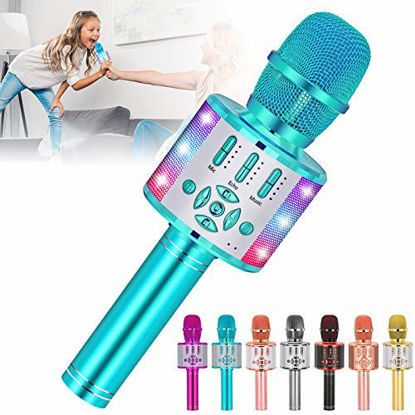 Picture of Amazmic Kids Karaoke Machine Microphone Toy Bluetooth Portable Microphone Machine Handheld with LED Lights, Gift for Children's Birthday Party, Home KTV(Blue)