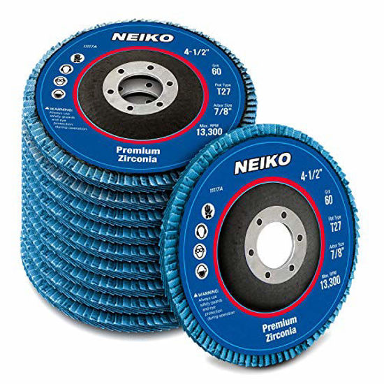 Picture of NEIKO 11117A Zirconia Flap Disc | 4.5" x 7/8-Inch | 60 Grit Flat Type Fiber Glass Wheel Flat Type #27 Grinder |10 Pack