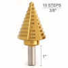 Picture of COMOWARE Step Drill Bit - Titanium Coated, Double Cutting Blades, High Speed Steel, Short Length Drill Bit, Total 10 Sizes