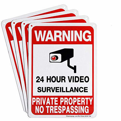 Picture of Sheenwang 4-Pack Private Property No Trespassing Sign, Video Surveillance Signs Outdoor, UV Printed .040 Mil Rust Free Aluminum 10 x 7 in, Security Camera Sign for Home, Business, Driveway Alert, CCTV