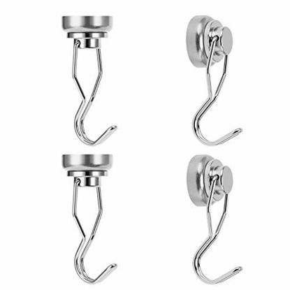 Picture of Ant Mag Swivel Magnetic Hooks 50lbs Heavy Duty Grill Magnet Hooks 4 Pack with Scratch Proof Stickers Great for Home Refrigerator Kitchen Store Grill BBQ Office Warehouse (Silver)