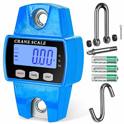 Picture of RoMech 660lb Digital Hanging Scale with Cast Aluminum Case, Handheld 300Kg Mini Crane Scale with Hooks for Farm Hunting Fishing Outdoor (Blue)