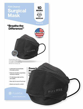 Picture of PURE-MSK Trifold Disposable Mask - Made in the USA - Light Weight Easy Breathing Material - Adult Size - 10 Pack - Black