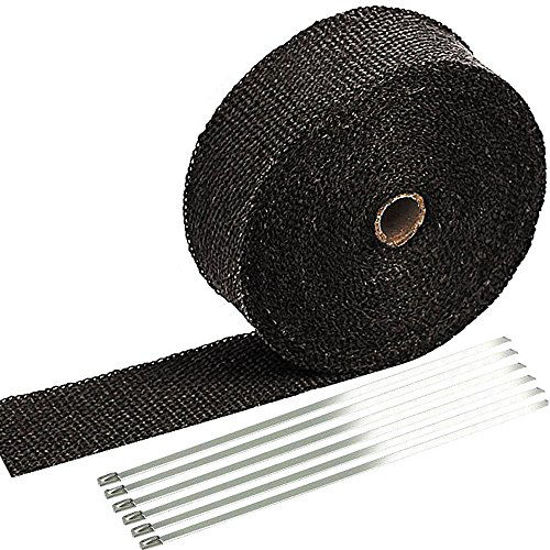 Picture of SunplusTrade 2" x 50' Black Exhaust Heat Wrap Roll for Motorcycle Fiberglass Heat Shield Tape with Stainless Ties