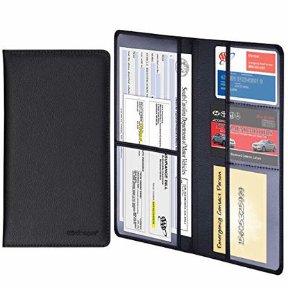 Picture of Wisdompro Car Registration and Insurance Documents Holder - Premium PU Leather Vehicle Glove Box Paperwork Wallet Case Organizer for ID, Driver's License, Key Contact Information Cards (Black)