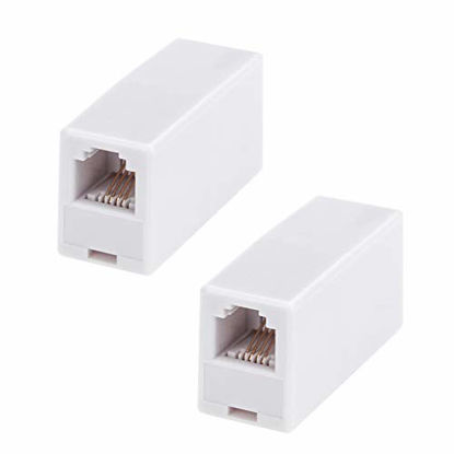 Picture of RJ11 Coupler, 2 Pack Telephone Phone Line Connector Coupler RFAdapter RJ11 6P4C Inline Keystone Jack Female to Female Straight Telephone Cable Cord Extension Adapter White