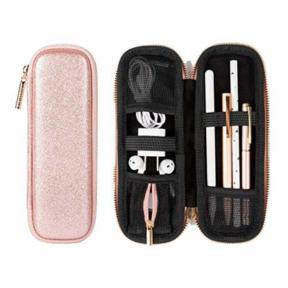 Picture of Comfyable Pencil Holder Pencil Case for Apple Pencil, Pen Accessories Elastic Strap Sleeve Protective Carrying Case for Stylus USB Cable AirPods with Mesh Pockets, Rose Gold