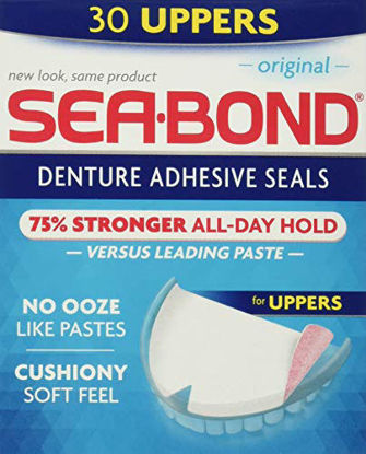 Picture of Sea Bond Secure Denture Adhesive Seals, Original Uppers, Zinc Free, All Day Hold, Mess Free, 30 Count
