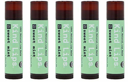 Picture of Kind Lips Organic Lip Balm Set | Sweet Mint | Certified Organic Coconut Oil, Jojoba, Beeswax | Gluten Free, Cruelty Free | 100% Soothing Natural Ingredient | 5 Pack