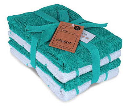 Picture of AMOUR INFINI Terry Dish Towel | Set of 4 | 16 x 26 Inches | Durable, Soft and Absorbent |100% Cotton Dishtowels | Perfect for Household and Commercial Uses | Teal