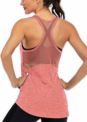 Picture of Fihapyli Workout Tank Tops for Women Sleeveless Yoga Tops for Women Mesh Back Tops Racerback Muscle Tank Tops Workout Tops for Women Backless Gym Tops Running Tank Tops Activewear Tops Coral L