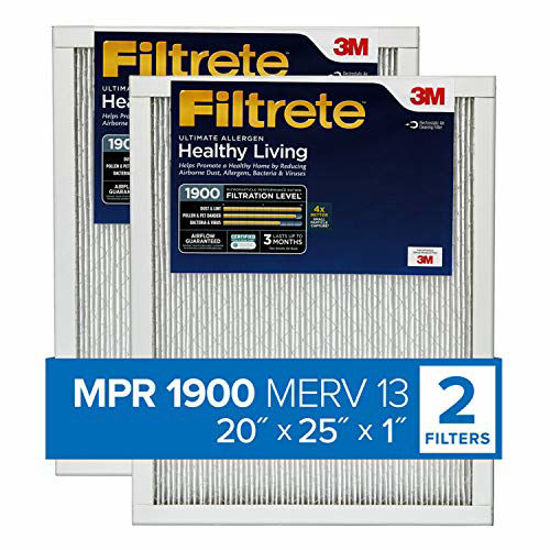 Picture of Filtrete 20x25x1, AC Furnace Air Filter, MPR 1900, Healthy Living Ultimate Allergen, 2-Pack (exact dimensions 19.69 x 24.69 x 0.78)