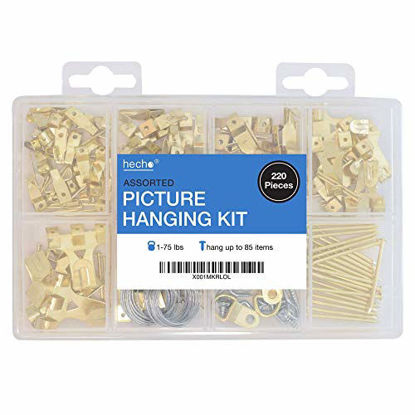 Picture of Assorted Picture Hanging Kit | 220 Piece Assortment with Wire, Picture Hangers, Hooks, Nails and Hardware for Frames