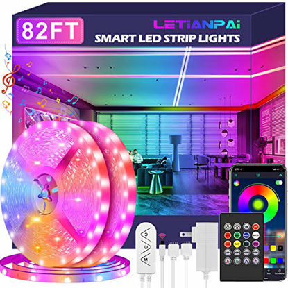 Picture of Led Strip Lights, 82ft/25m Long Smart Led Light Strips Music Sync 5050 RGB Color Changing Rope Lights,Bluetooth APP/IR Remote/Switch Box Control Led Lights for Bedroom,Home Decoration,Party,Festival