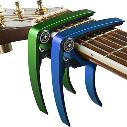 Picture of Guitar Capo (2 Pack) for Guitars, Ukulele, Banjo, Mandolin, Bass - Made of Ultra Lightweight Aluminum Metal (1.2 oz!) for 6 & 12 String Instruments - Nordic Essentials, (Green+Blue)