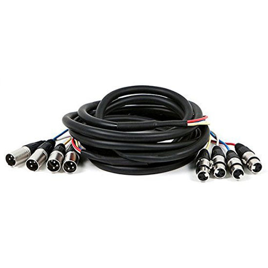 Picture of Monoprice 4-Channel XLR Male to XLR Female Snake Cable Cord - 15 Feet- Black/Silver with Metal Connector Housings Plastic and Rubber Cable Boots