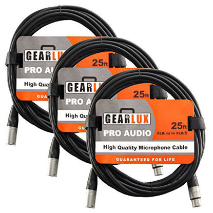 Picture of Gearlux XLR Microphone Cable Male to Female 25 Ft Fully Balanced Premium Mic Cable - 3 Pack