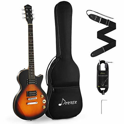 Picture of Donner DLP-124S Solid Body Full-Size 39 Inch LP Electric Guitar Kit Sunburst Yellow, with Bag, Strap, Cable, for Beginner