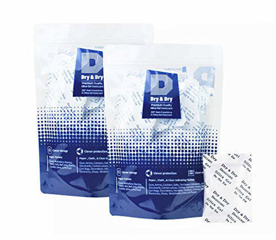 Picture of Dry & Dry 5 Gram [100 Packets] Premium Pure and Safe Silica Gel Packets Desiccant Dehumidifier Silica Gel Packs - Rechargeable (Food Safe) Moisture Absorber Desiccant Packets