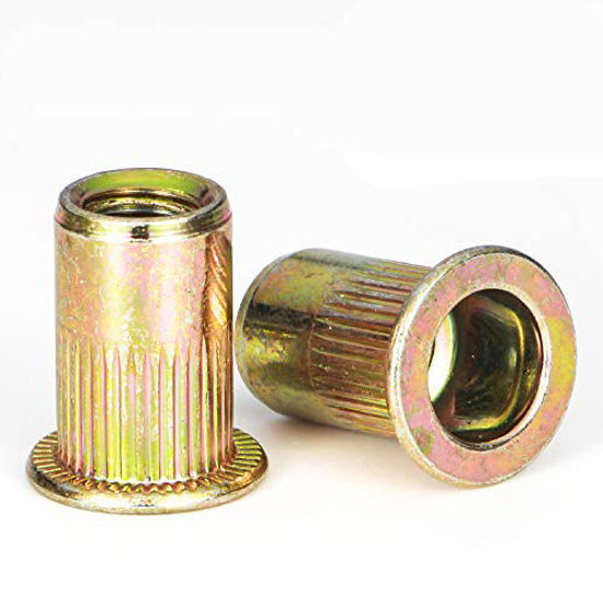 Picture of Rivet Nut, LOKMAN 20 Pieces 1/2-13UNC Carbon Steel Flat Head Rivnut Threaded Insert Nut, Knurled Body (1/2''-13)