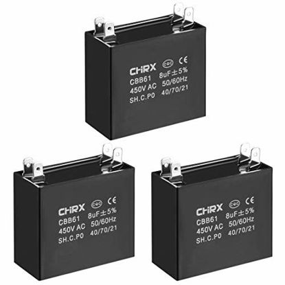 Picture of uxcell CBB61 Run Capacitor 450V AC 8uF Doule Insert Metallized Polypropylene Film Capacitors for Ceiling Fan 3pcs