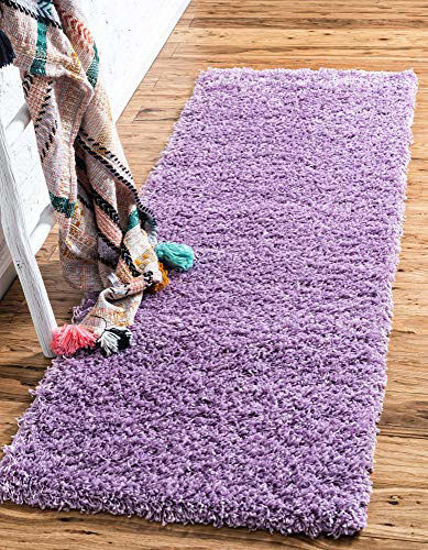 Picture of Unique Loom Solo Solid Shag Collection Modern Plush Lilac Runner Rug (2' 6 x 10' 0)