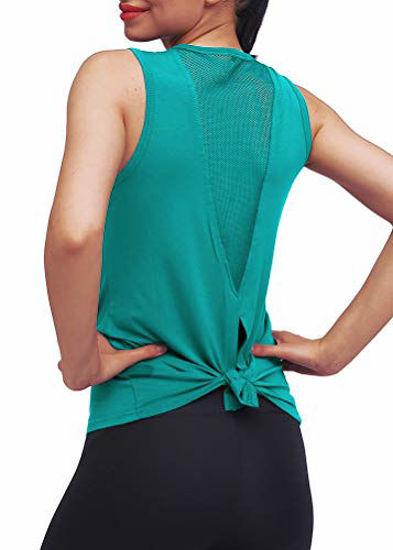Picture of Mippo Workout Tank Tops for Women Workout Shirts Yoga Tops Tie Back Running Athletic Tank Tops Loose fit Muscle Tank Sleeveless Summer Activewear Gym Tops Workout Clothes for Women Blue Green M