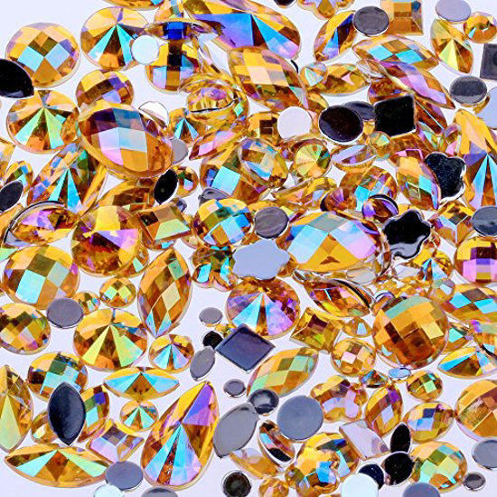 Picture of Mix Sizes 300pcs Crystal Gold Yellow AB Nail Art Rhinestones DIY Non Hotfix Flatback Acrylic Nail Stones Gems for 3D Nails Art Decorations (Gold Yellow AB)