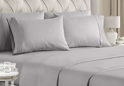 Picture of Full Size Sheet Set - 6 Piece Set - Hotel Luxury Bed Sheets - Extra Soft - Deep Pockets - Easy Fit - Breathable & Cooling Sheets - Wrinkle Free - Gray - Light Grey Bed Sheets - Fulls Sheets - 6 PC