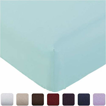 Picture of Mellanni Fitted Sheet Queen Baby-Blue - Brushed Microfiber 1800 Bedding - Wrinkle, Fade, Stain Resistant - Deep Pocket - 1 Single Fitted Sheet Only (Queen, Baby Blue)