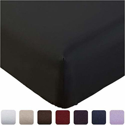 Picture of Mellanni Fitted Sheet TwinXL Black - Brushed Microfiber 1800 Bedding - College Dorm Room - Wrinkle, Fade, Stain Resistant - Deep Pocket - 1 Single Fitted Sheet Only (Twin XL, Black)