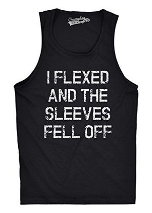 Picture of Mens I Flexed and The Sleeves Fell Off Tank Top Funny Sleeveless Gym Workout Shirt (Black) - L