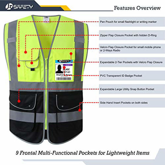 GetUSCart- JKSafety 9 Pockets Class 2 High Visible Reflective Safety ...