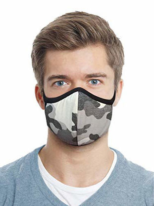 Picture of Designers Union Face Mouth Mask Dustproof Face UV Protective, Multi Layers Cover, Washable, Reusable Cotton Lite Weight Face Masks. Made in USA - (Gray Camo 2PC)