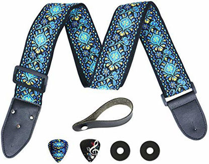Picture of Hootenanny Guitar Strap, Jacquard Weave Embroidered Strap Includes 2 Strap Locks & 2 Unique Picks. Adjustable Woven Guitar Strap, Pick Pocket, For Bass, Electric & Acoustic Guitars