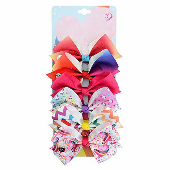 Picture of TAYESHA 6PCS JOJO-colored 5" Hand-made Grosgrain Ribbon Hair Bow Alligator Clips Hair Accessories for Little Girls (STYLE-5)