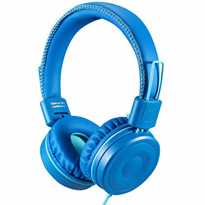 Picture of POWMEE M1 Kids Headphones Wired Headphone for Kids,Foldable Adjustable Stereo Tangle-Free,3.5MM Jack Wire Cord On-Ear Headphone for Children (Azure)