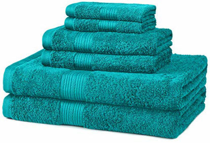 Picture of AmazonBasics 6-Piece Fade-Resistant Cotton Bath Towel Set - Teal